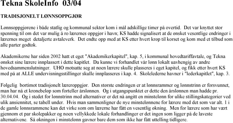 Det endte opp med at KS etter hvert krøp til korset og kom med et tilbud som alle parter godtok. Akademikerne har siden 2002 hatt et eget "Akademikerkapitel", kap.