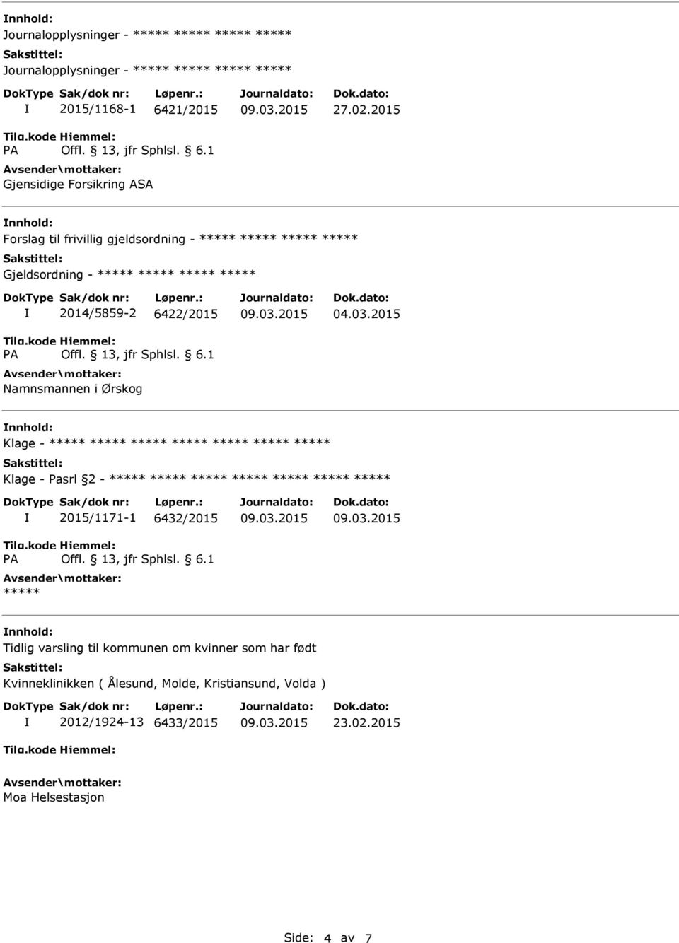 2015 Klage - Klage - Pasrl 2-2015/1171-1 6432/2015 Tidlig varsling til kommunen om kvinner som har født