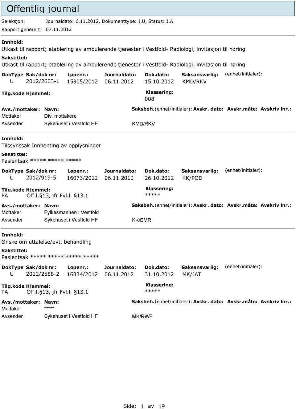 2012 tkast til rapport; etablering av ambulerende tjenester i Vestfold- Radiologi, invitasjon til høring tkast til rapport; etablering av ambulerende tjenester i Vestfold- Radiologi, invitasjon til