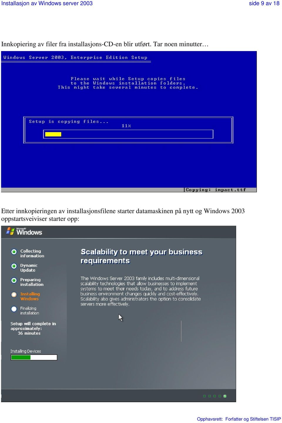 Tar noen minutter Etter innkopieringen av installasjonsfilene