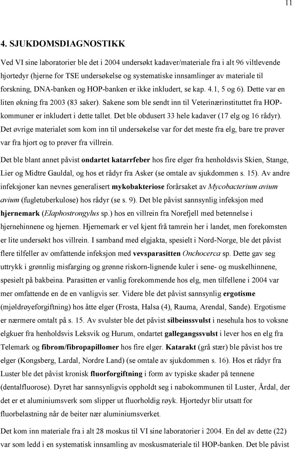 Sakene som ble sendt inn til Veterinærinstituttet fra HOPkommuner er inkludert i dette tallet. Det ble obdusert 33 hele kadaver (17 elg og 16 rådyr).