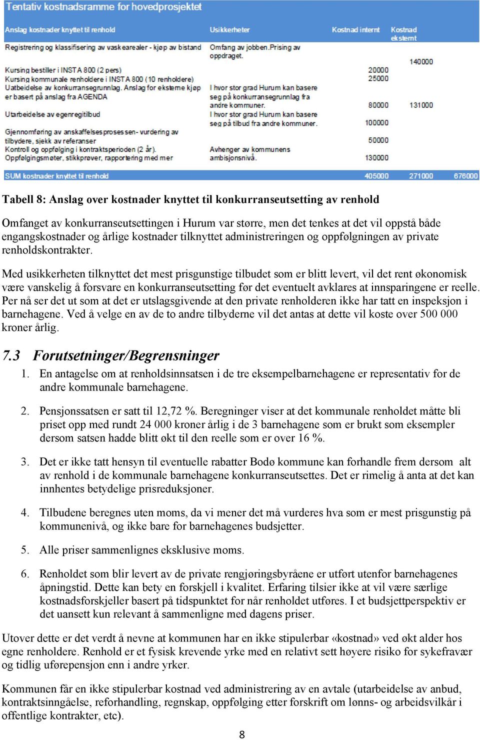 Med usikkerheten tilknyttet det mest prisgunstige tilbudet som er blitt levert, vil det rent økonomisk være vanskelig å forsvare en konkurranseutsetting før det eventuelt avklares at innsparingene er