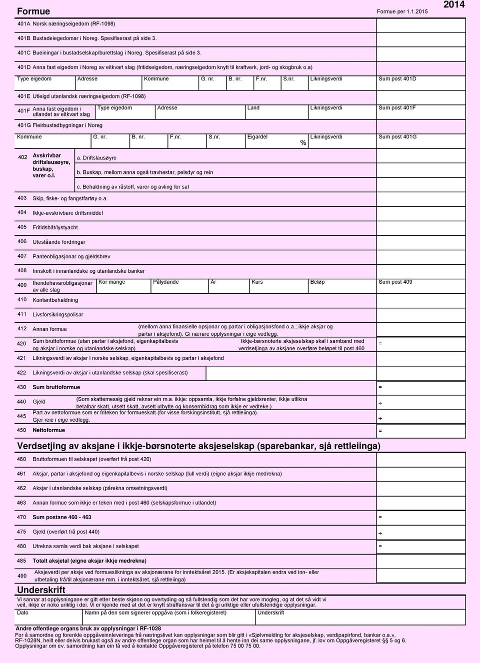 a) Formue per 1.1.2015 Type eigedom Adresse Kommune G. nr.