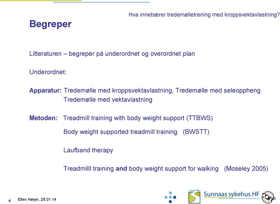 kroppsvektavlastning, Tredemølle med seleoppheng Tredemølle med vektavlastning Metoden: Treadmill training