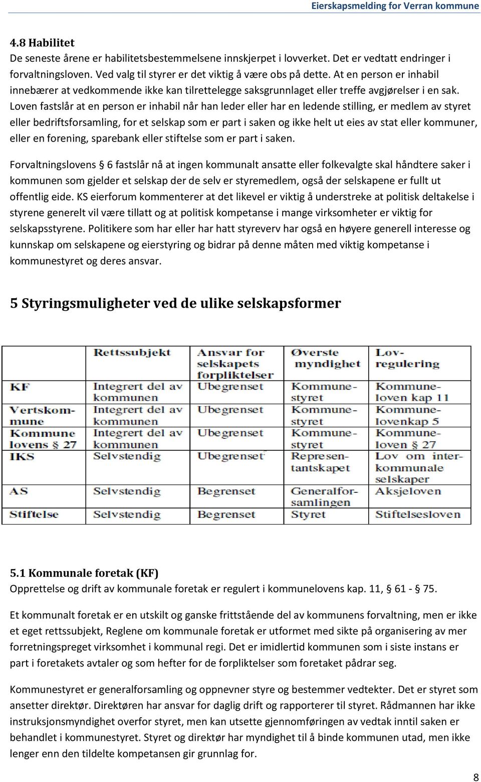 Loven fastslår at en person er inhabil når han leder eller har en ledende stilling, er medlem av styret eller bedriftsforsamling, for et selskap som er part i saken og ikke helt ut eies av stat eller