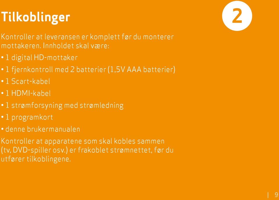 Scart-kabel 1 HDMI-kabel 1 strømforsyning med strømledning 1 programkort denne brukermanualen