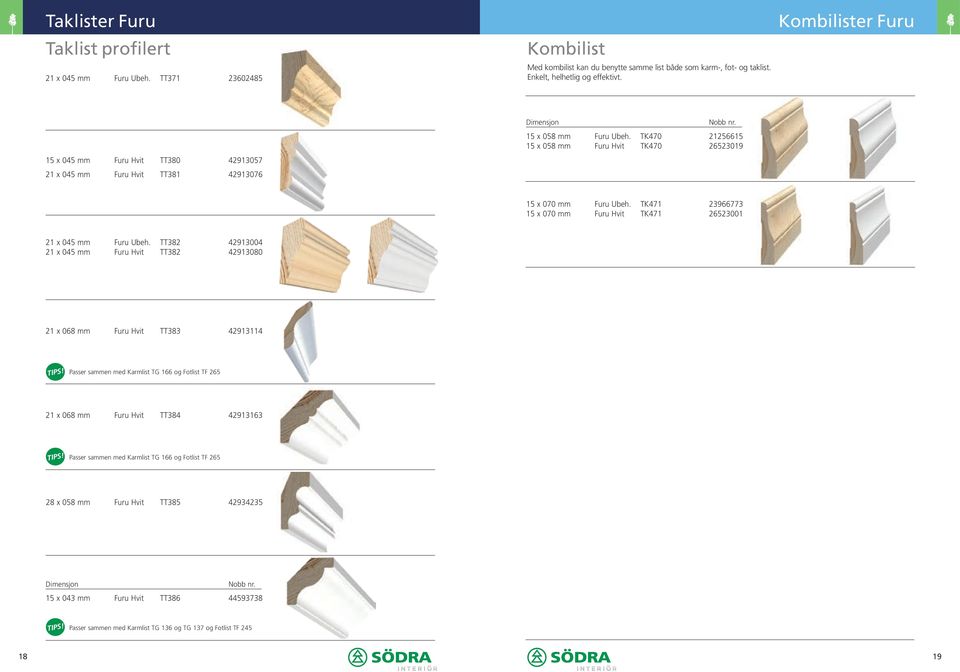 TK471 23966773 15 x 070 mm Furu Hvit TK471 26523001 21 x 045 mm Furu Ubeh.