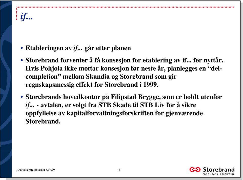 regnskapsmessig effekt for Storebrand i 1999. Storebrands hovedkontor på Filipstad Brygge, som er holdt utenfor if.