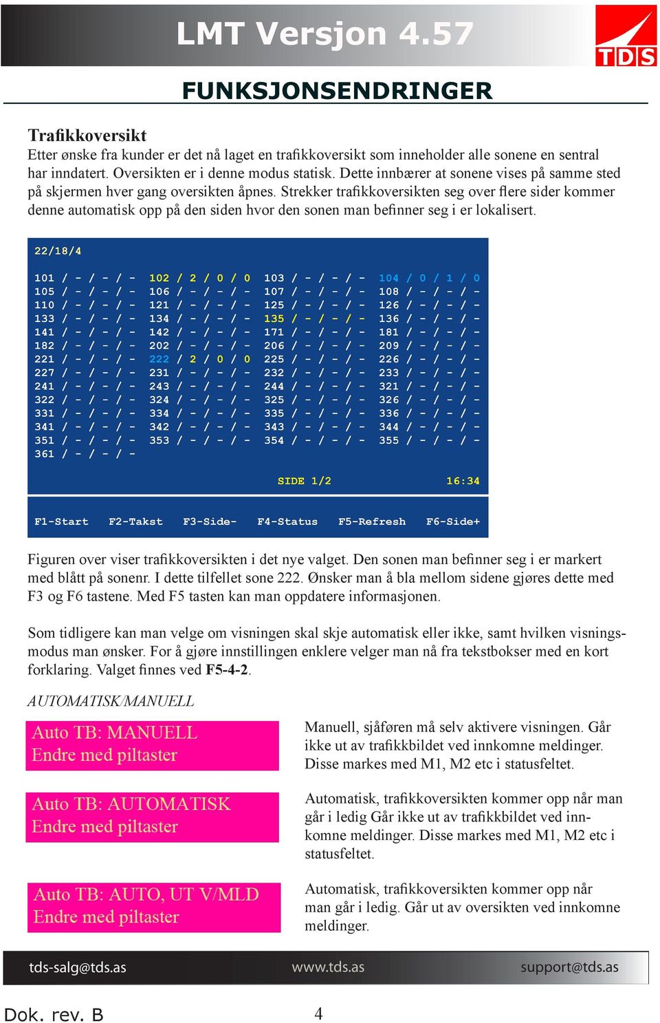 Strekker trafikkoversikten seg over flere sider kommer denne automatisk opp på den siden hvor den sonen man befinner seg i er lokalisert. Figuren over viser trafikkoversikten i det nye valget.