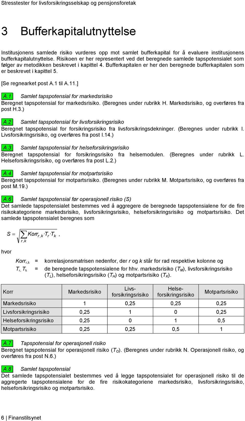 Bufferkapitalen er her den beregnede bufferkapitalen som er beskrevet i kapittel 5. [Se regnearket post A.1 til A.11.] A.