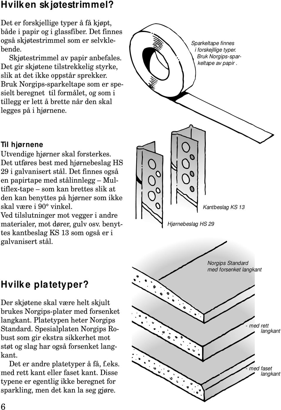 Bruk Norgips-sparkeltape som er spesielt beregnet til formålet, og som i tillegg er lett å brette når den skal legges på i hjørnene. Sparkeltape finnes i forskejllige typer.