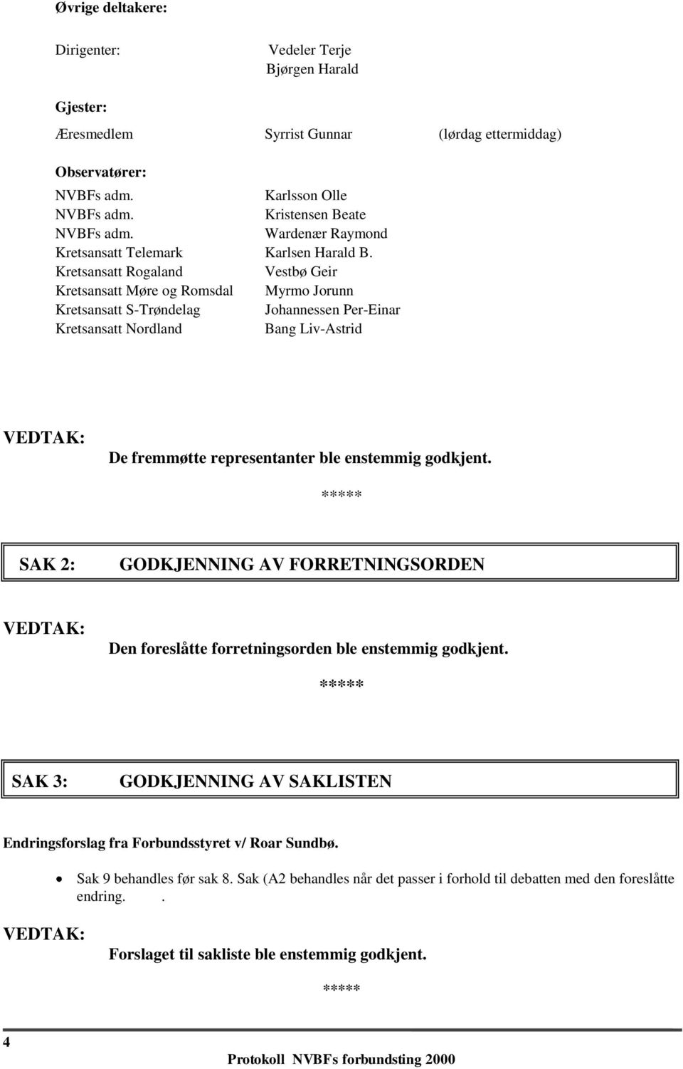 Kretsansatt Rogaland Vestbø Geir Kretsansatt Møre og Romsdal Myrmo Jorunn Kretsansatt S-Trøndelag Johannessen Per-Einar Kretsansatt Nordland Bang Liv-Astrid De fremmøtte representanter ble enstemmig