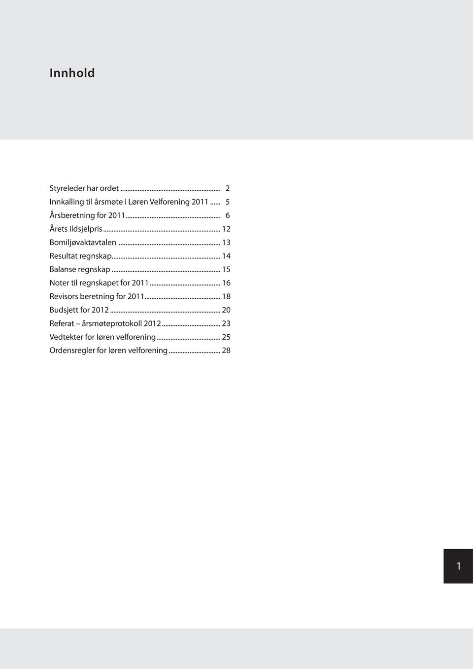 .. 14 Balanse regnskap... 15 Noter til regnskapet for 2011... 16 Revisors beretning for 2011.