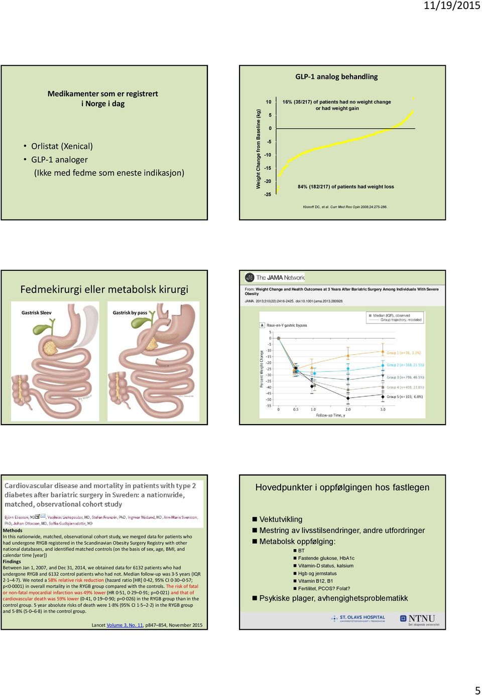 Fedmekirurgi eller metabolsk kirurgi From: Weight Change and Health Outcomes at 3 Years After Bariatric Surgery Among Individuals With Severe Obesity JAMA. 2013;310(22):2416-2425. doi:10.1001/jama.