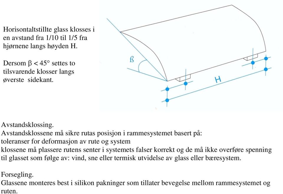 Avstandsklossene må sikre rutas posisjon i rammesystemet basert på: toleranser for deformasjon av rute og system klossene må plassere rutens