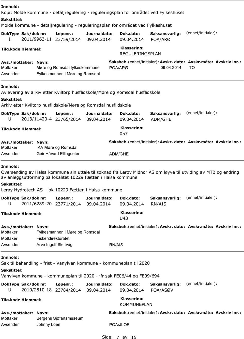 husflidskole/møre og Romsdal husflidskole 2013/11420-4 23765/2014 ADM/GHE 057 KA Møre og Romsdal Geir Håvard Ellingseter ADM/GHE nnhold: Oversending av Halsa kommune sin uttale til søknad frå Lerøy