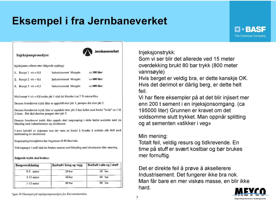 (ca 195000 liter) Grunnen er kravet om det voldsomme slutt trykket. Man oppnår splitting og at sementen «stikker i veg» Min mening: Totalt feil, veldig resurs og tidkrevende.