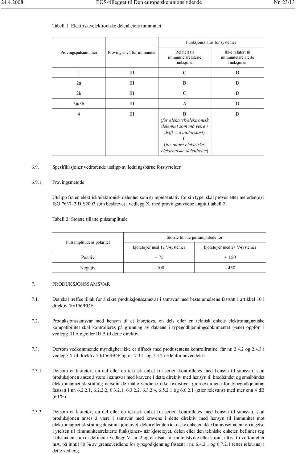 immunitetsrelaterte funksjoner 1 III C D 2a III B D 2b III C D 3a/3b III A D 4 III B (for elektrisk/elektronisk delenhet som må være i drift ved motorstart) C (for andre elektriske/ elektroniske