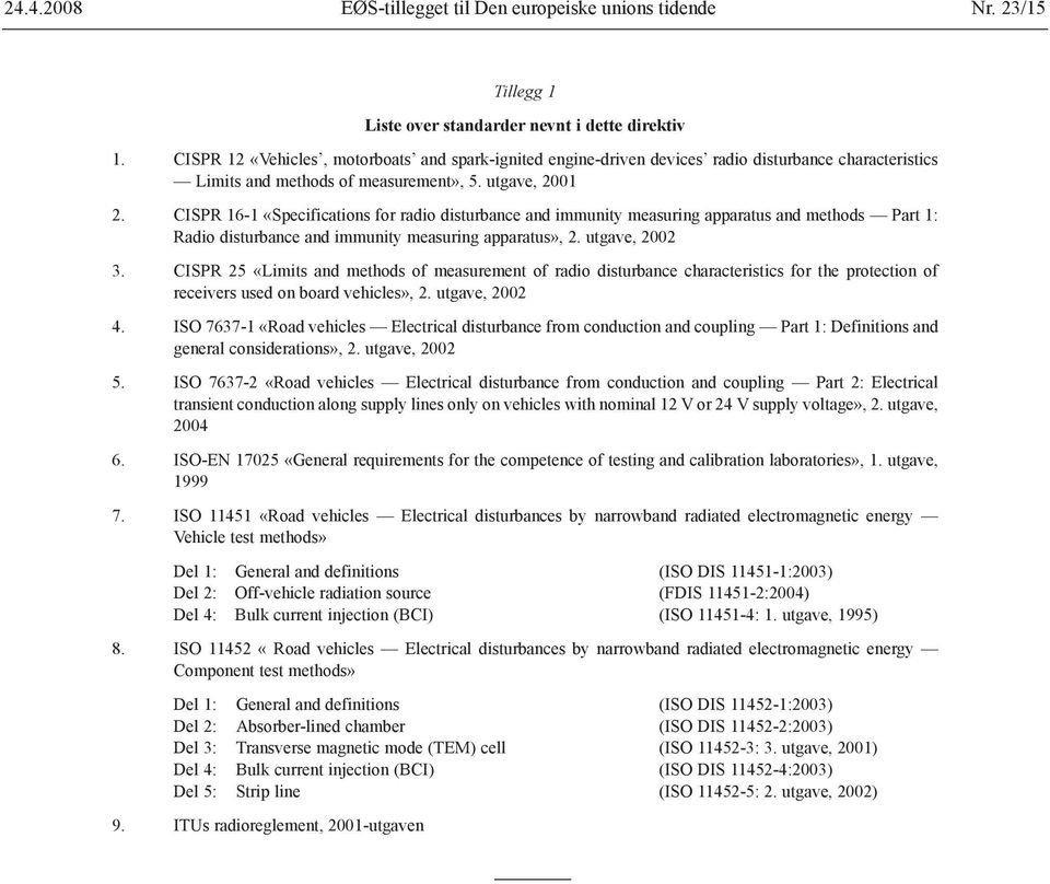 CISPR 16-1 «Specifications for radio disturbance and immunity measuring apparatus and methods Part 1: Radio disturbance and immunity measuring apparatus», 2. utgave, 2002 3.