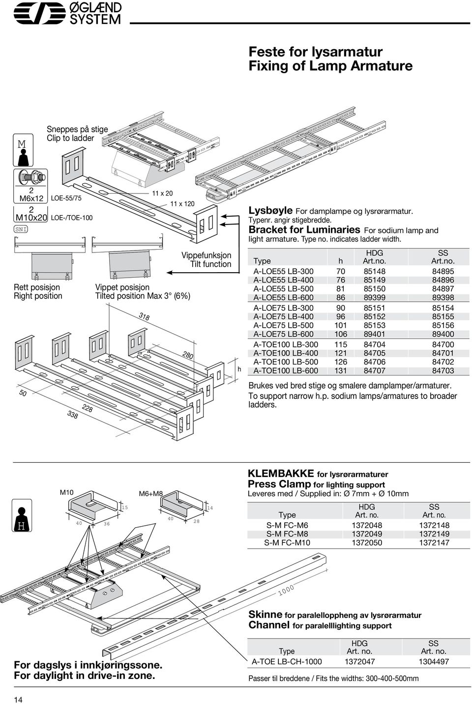 indicates ladder width. Type h Art.no.