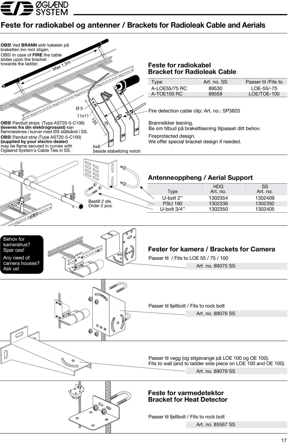 Panduit strips (Type AST0-5-C100) (leveres fra din elektrogrossist) kan flammesikres i kurver med ØS stålbånd i. OBS!