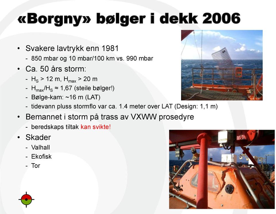 ) - Bølge-kam: ~16 m (LAT) - tidevann pluss stormflo var ca. 1.