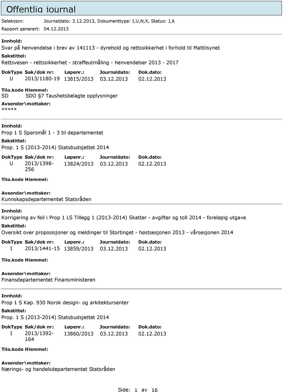 2013 Svar på henvendelse i brev av 141113 - dyrehold og rettssikkerhet i forhold til Mattilsynet Rettsvesen - rettssikkerhet - straffeutmåling - henvendelser 2013-2017 2013/1180-19 13815/2013 Tilg.