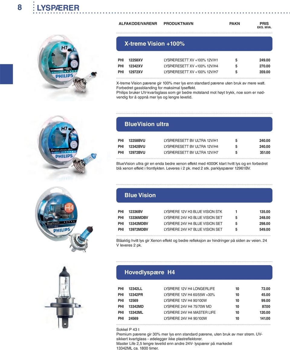 Philips bruker UV-kvartsglass som gir bedre motstand mot høyt trykk, noe som er nødvendig for å oppnå mer lys og lengre levetid. BlueVision ultra PHI 12258BVU LYSPÆRESETT BV ULTRA 12V/H1 5 240.