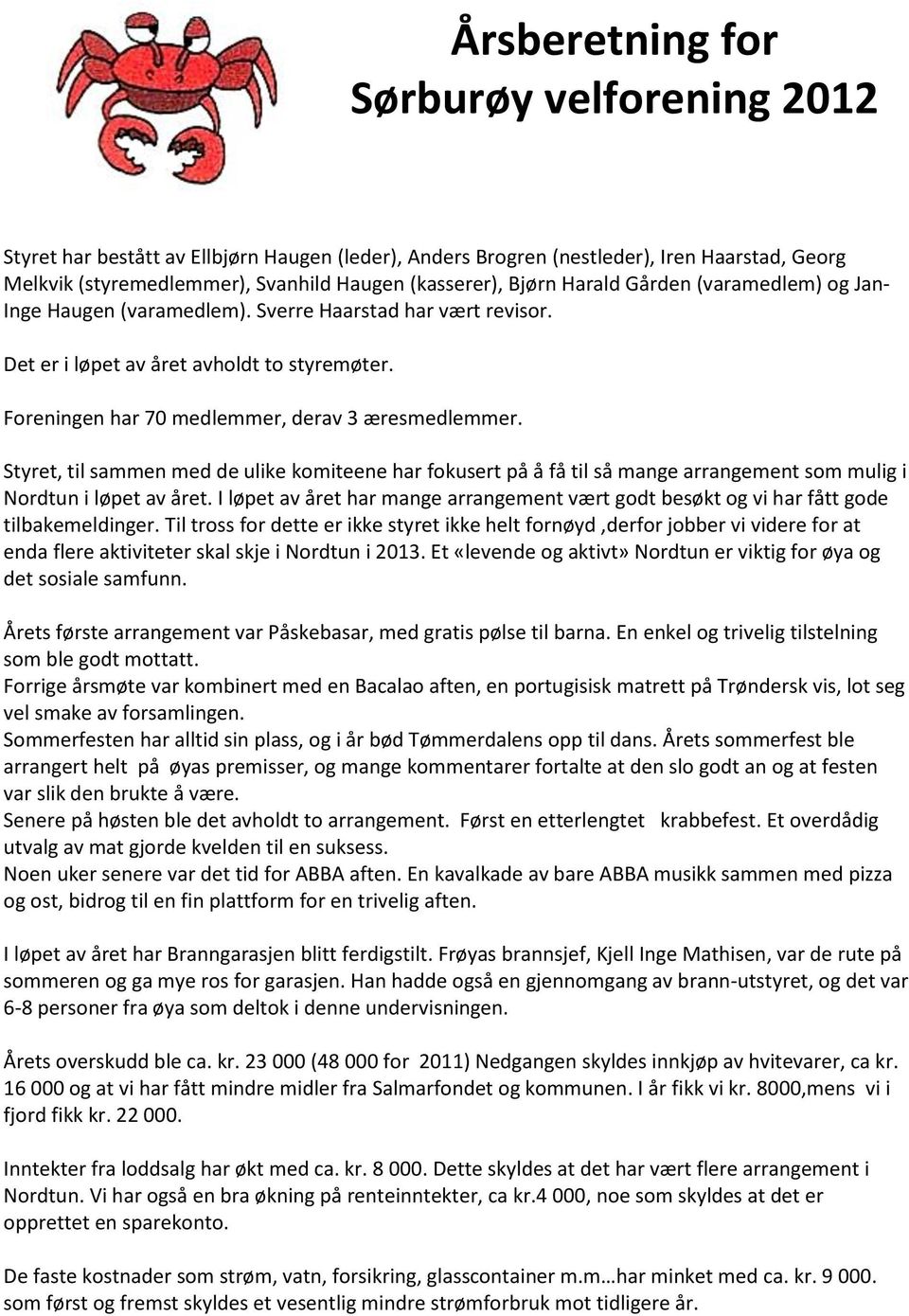 Styret, til sammen med de ulike komiteene har fokusert på å få til så mange arrangement som mulig i Nordtun i løpet av året.