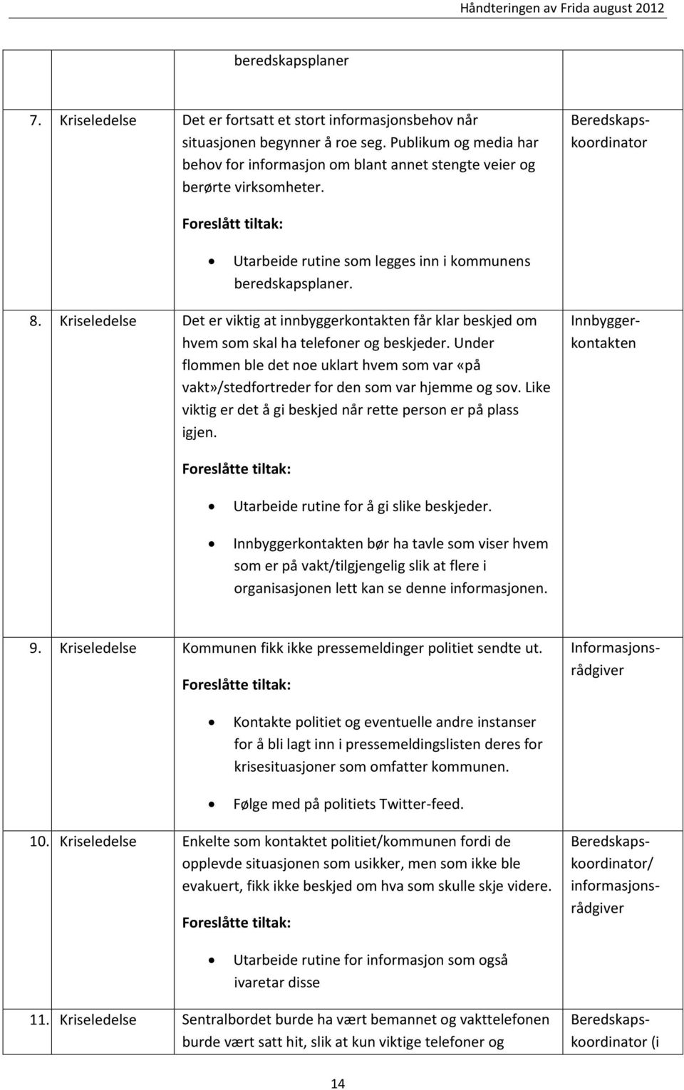 Kriseledelse Det er viktig at innbyggerkontakten får klar beskjed om hvem som skal ha telefoner og beskjeder.