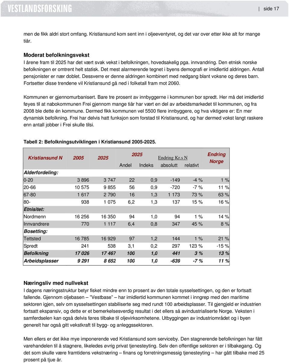 Det mest alarmerende tegnet i byens demografi er imidlertid aldringen. Antall pensjonister er nær doblet. Dessverre er denne aldringen kombinert med nedgang blant voksne og deres barn.