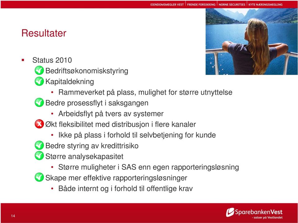 på plass i forhold til selvbetjening for kunde Bedre styring av kredittrisiko Større analysekapasitet Større muligheter
