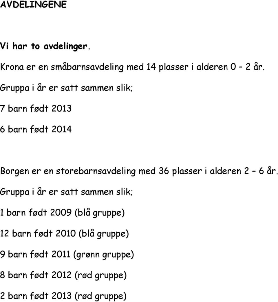 36 plasser i alderen 2 6 år.