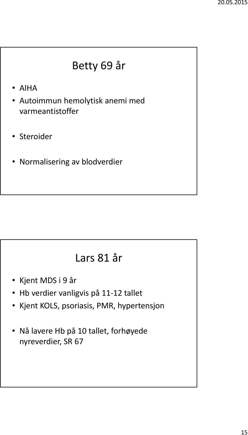 Hb verdier vanligvis på 11 12 tallet Kjent KOLS, psoriasis, PMR,