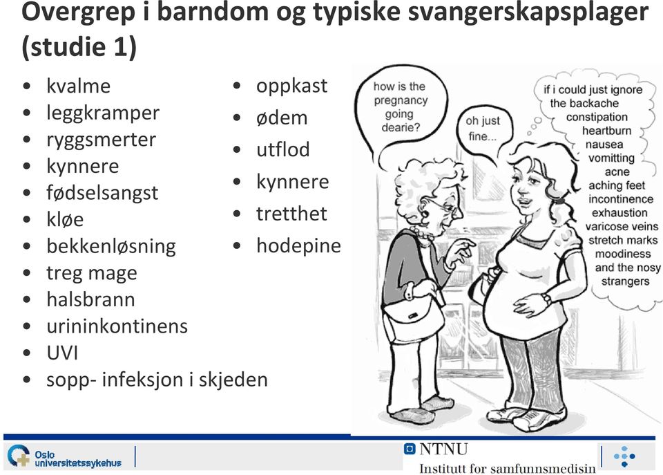 kynnere fødselsangst kløe tretthet bekkenløsning hodepine