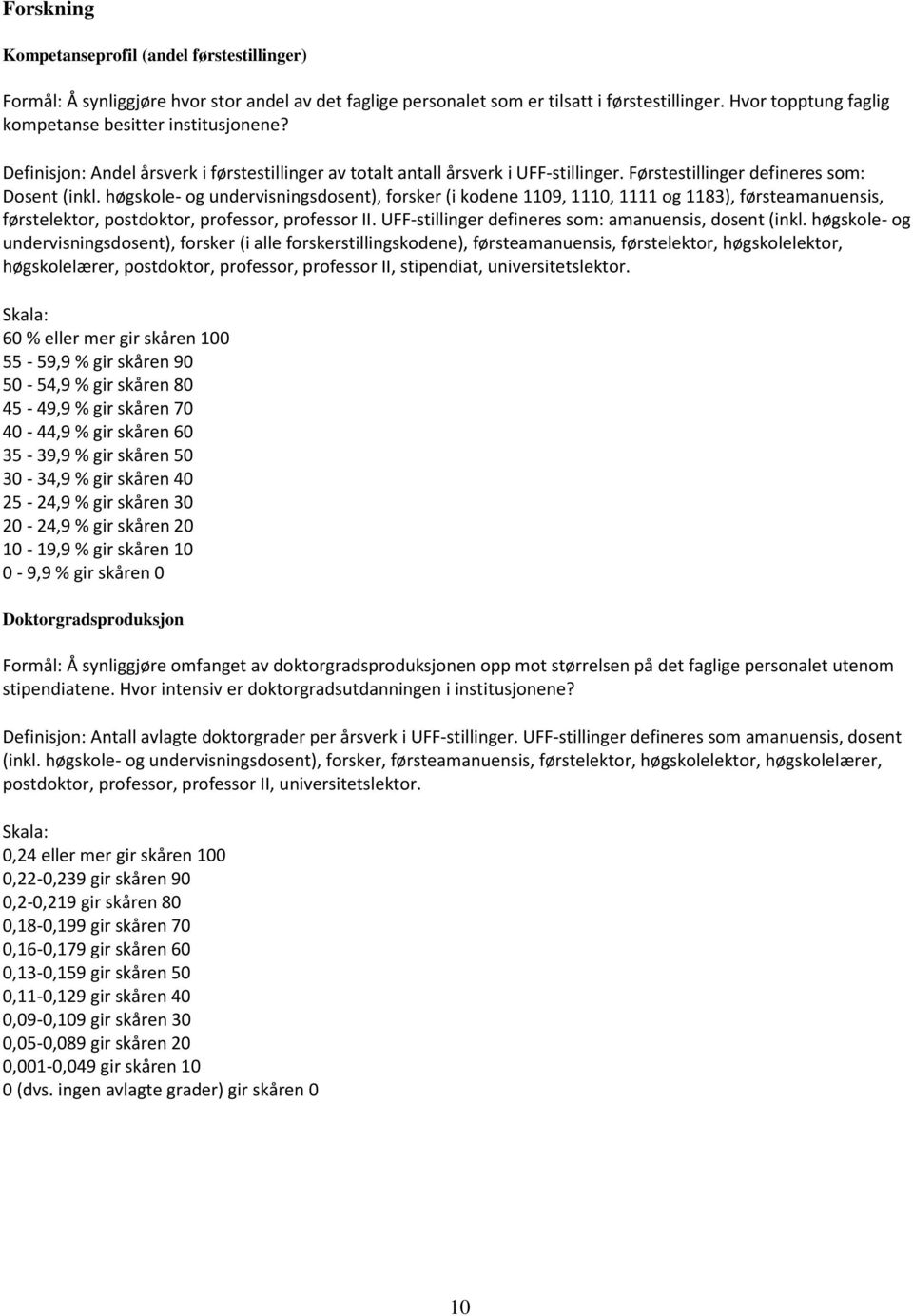 høgskole- og undervisningsdosent), forsker (i kodene 1109, 1110, 1111 og 1183), førsteamanuensis, førstelektor, postdoktor, professor, professor II.