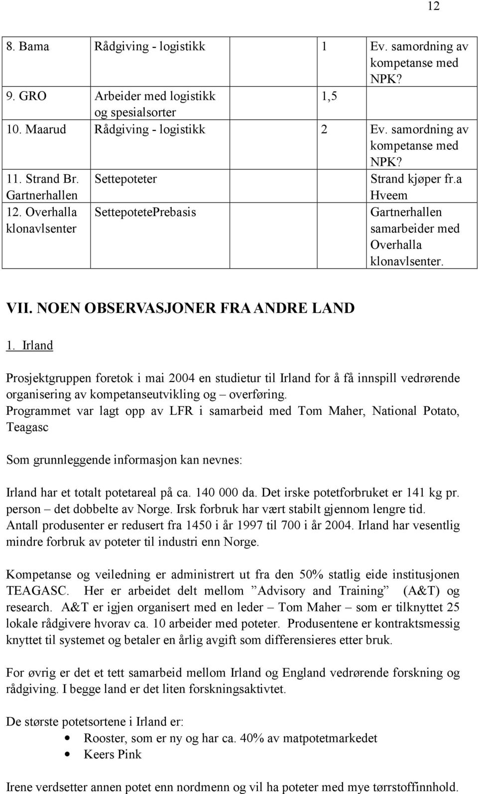 NOEN OBSERVASJONER FRA ANDRE LAND 1. Irland Prosjektgruppen foretok i mai 2004 en studietur til Irland for å få innspill vedrørende organisering av kompetanseutvikling og overføring.