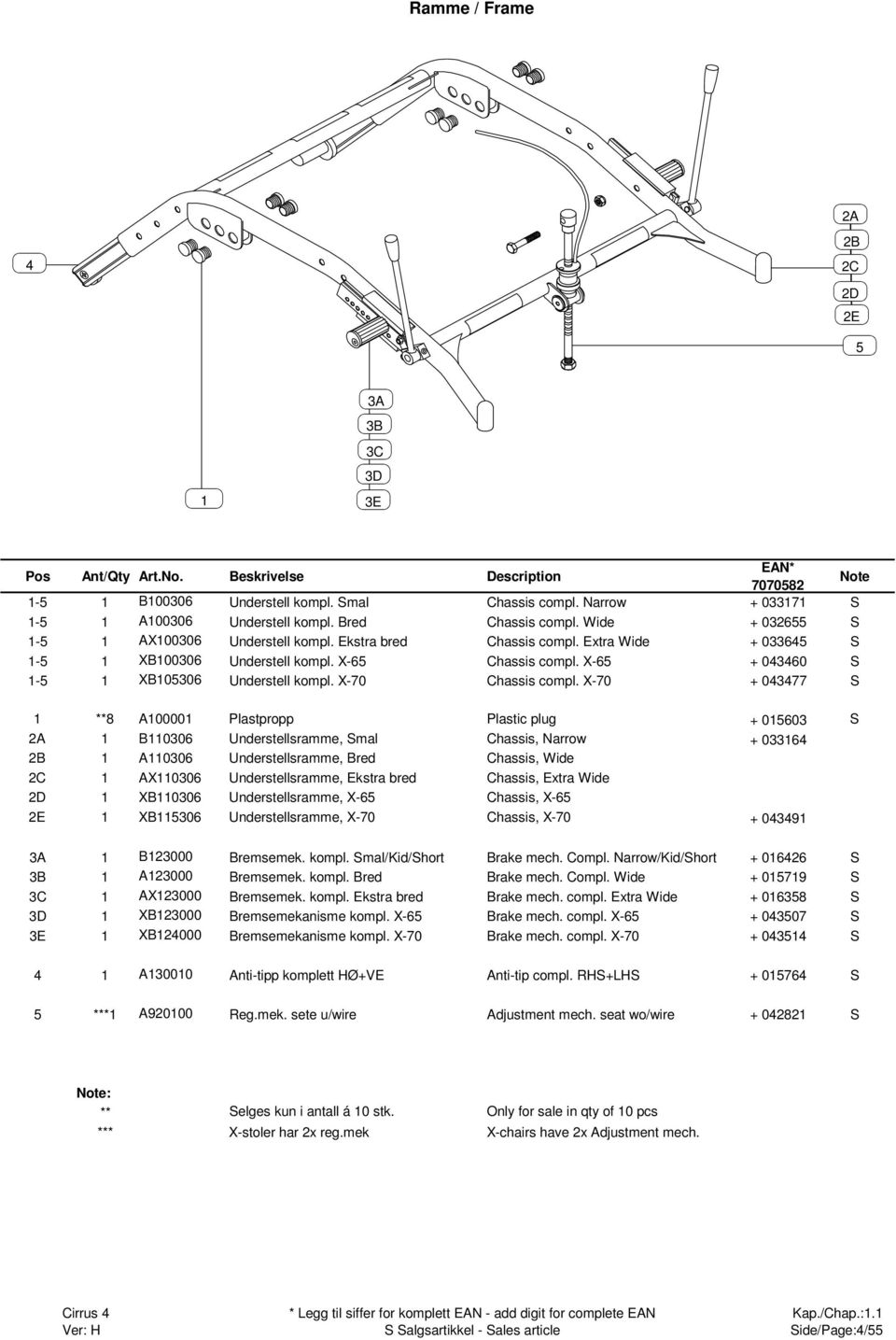 X-70 + 077 S 1 **8 A100001 Plastpropp Plastic plug + 0160 S A 1 B11006 Understellsramme, Smal Chassis, Narrow + 016 B 1 A11006 Understellsramme, Bred Chassis, Wide C 1 AX11006 Understellsramme,