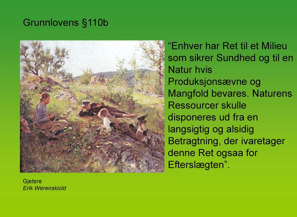 Naturens Ressourcer skulle disponeres ud fra en langsigtig og alsidig