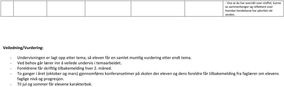 - Ved behov går lærer inn å veilede undervis i temaarbeidet. - Foreldrene får skriftlig tilbakemelding hver 2. måned.