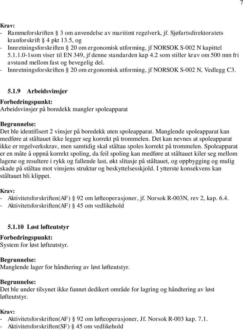 9 Arbeidsvinsjer Arbeidsvinsjer på boredekk mangler spoleapparat Det ble identifisert 2 vinsjer på boredekk uten spoleapparat.