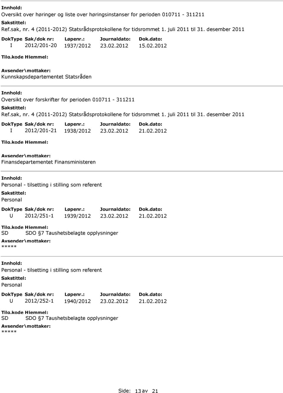 4 (2011-2012) Statsrådsprotokollene for tidsrommet 1. juli 2011 til 31.