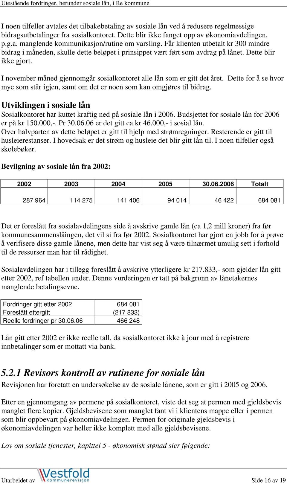 I november måned gjennomgår sosialkontoret alle lån som er gitt det året. Dette for å se hvor mye som står igjen, samt om det er noen som kan omgjøres til bidrag.