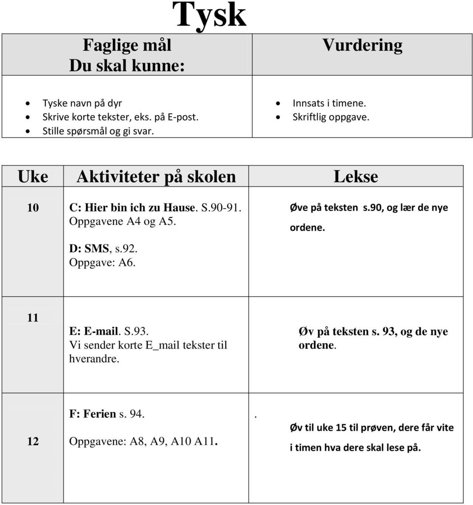 Øve på teksten s.90, og lær de nye ordene. E: E-mail. S.93. Vi sender korte E_mail tekster til hverandre.