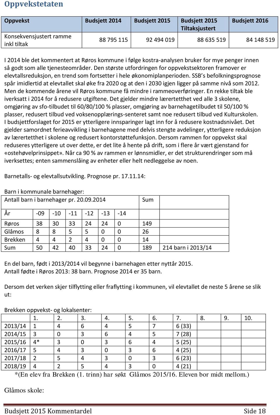 Den største utfordringen for oppvekstsektoren framover er elevtallsreduksjon, en trend som fortsetter i hele økonomiplanperioden.