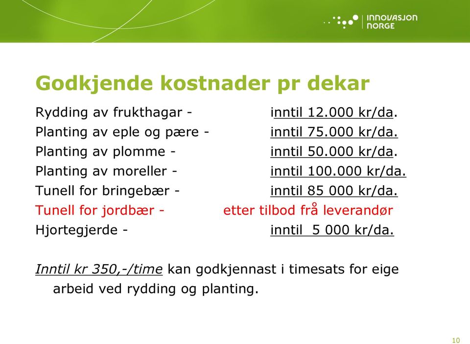 inntil 75.000 kr/da. inntil 50.000 kr/da. inntil 100.000 kr/da. inntil 85 000 kr/da.