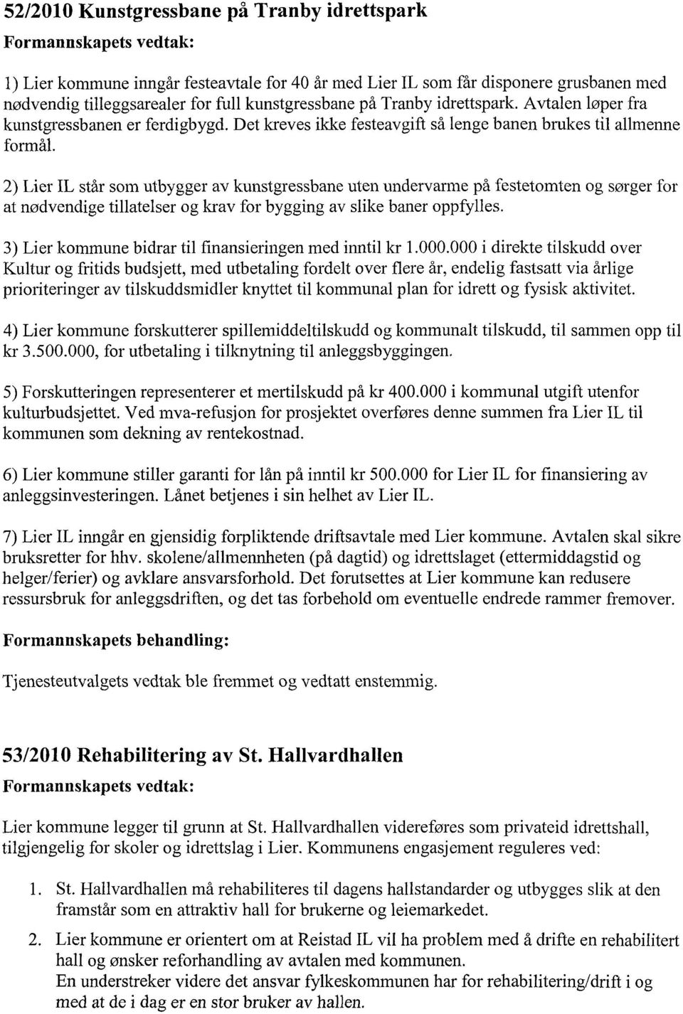 2) Lier IL står som utbygger av kunstgressbane uten undervarme på festetomten og sørger for at nødvendige tillatelser og krav for bygging av slike baner oppfylles.