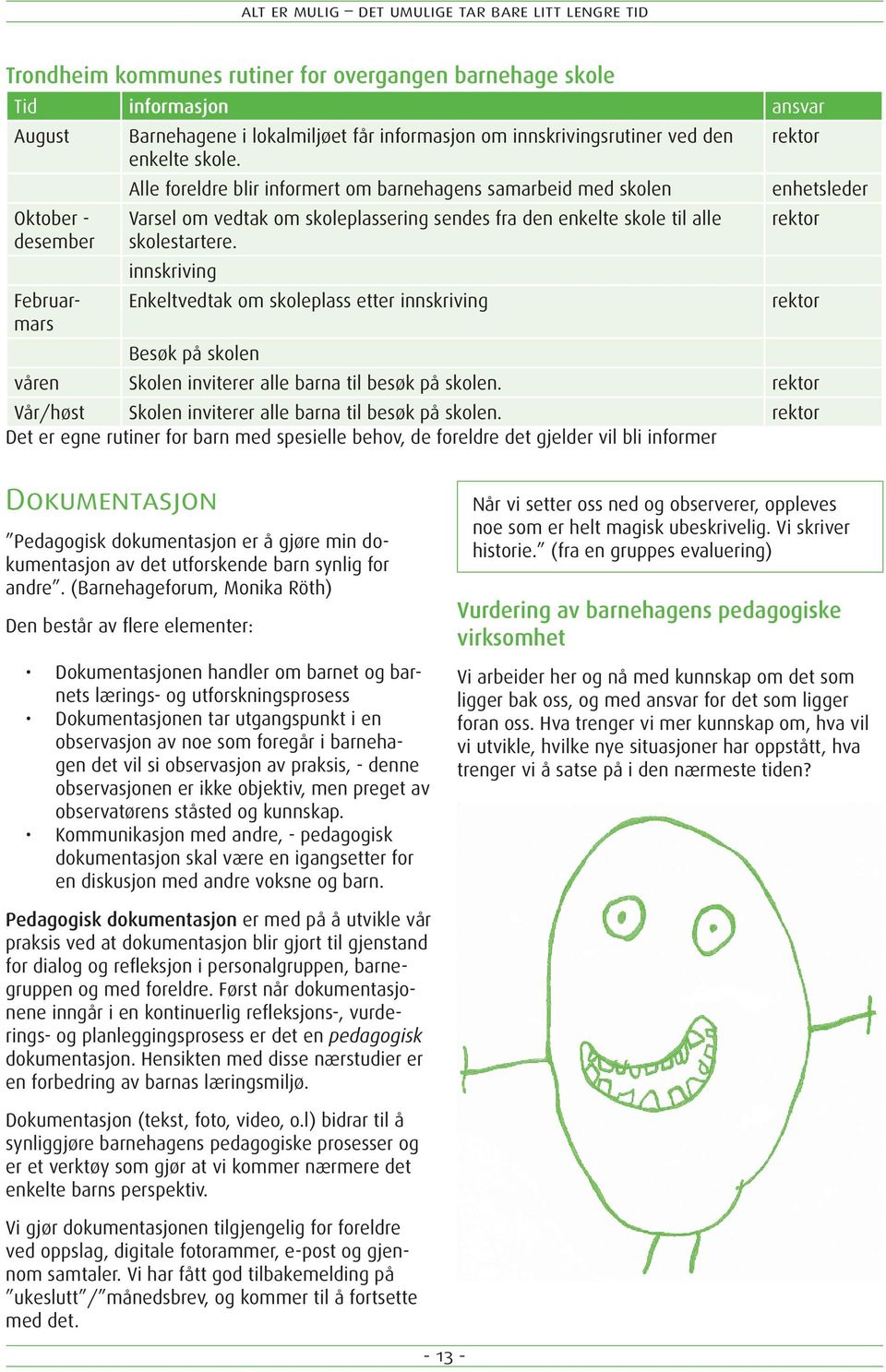 innskriving Februar- Enkeltvedtak om skoleplass etter innskriving rektor mars Besøk på skolen våren Skolen inviterer alle barna til besøk på skolen.