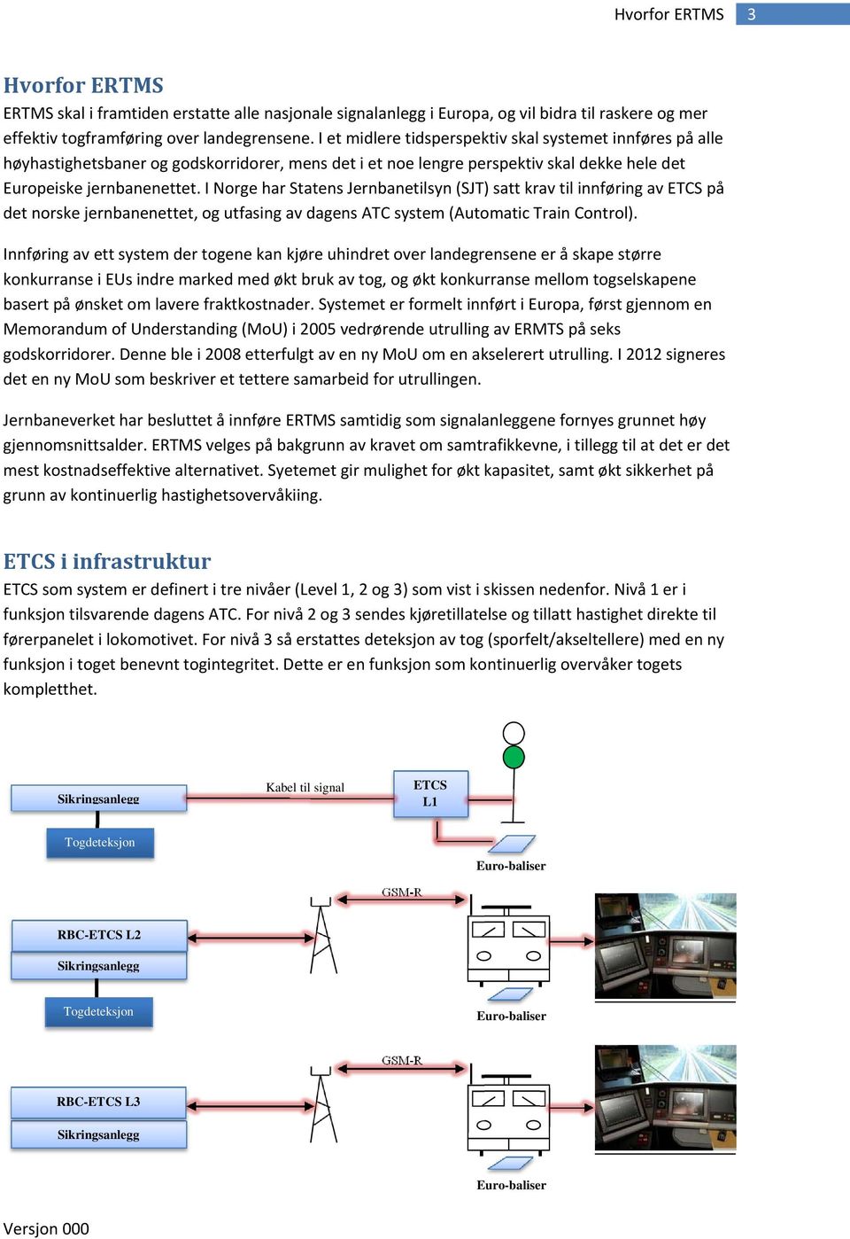 I Norge har Statens Jernbanetilsyn (SJT) satt krav til innføring av ETCS på det norske jernbanenettet, og utfasing av dagens ATC system (Automatic Train Control).