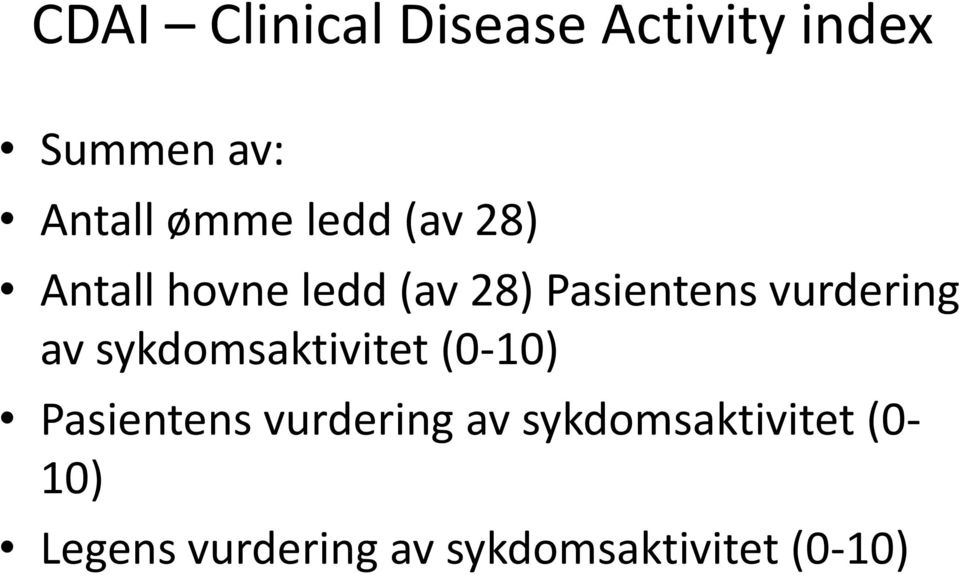 av sykdomsaktivitet (0-10) Pasientens vurdering av